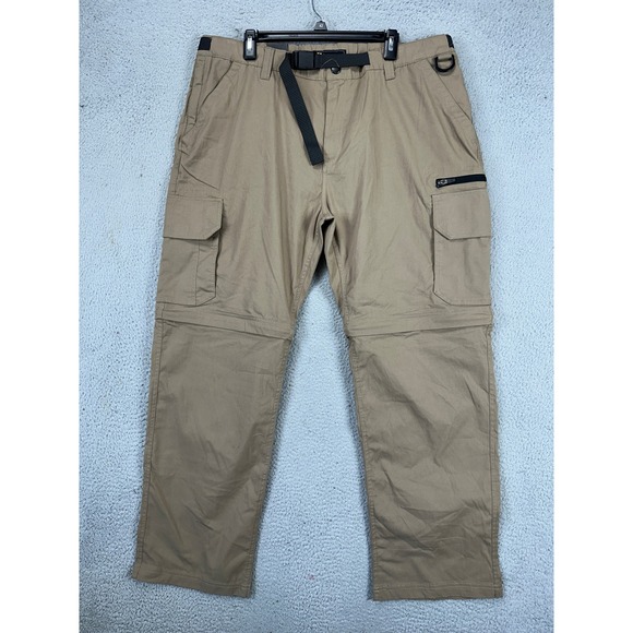 B.C. Clothing Mens Convertible Hiking‎ Pants 2XL-32 Tan Cargo Pocket Belted NEW - Picture 1 of 8